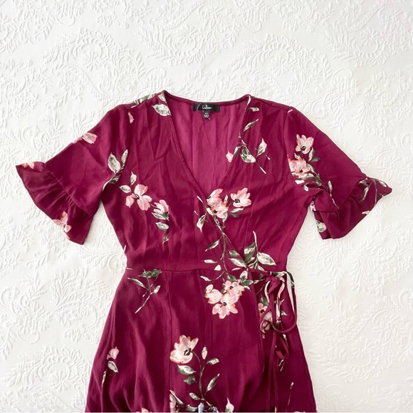 NWOT Lulus September Sunsets Burgundy Floral Print Wrap Maxi Dress XSmall - Picture 3 of 7